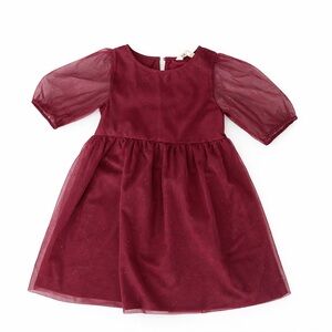 H&M Girls Burgundy Tulle Dress Size 6 Puff Sleeve Party Dress Like New